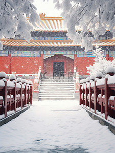 故宫宏伟建筑的雪景8背景图