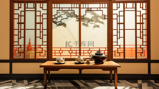 茶几中式茶几背景图片_中式装饰茶室窗户15