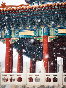 大雪背景图片_冬天红墙瓦檐下雪大雪10