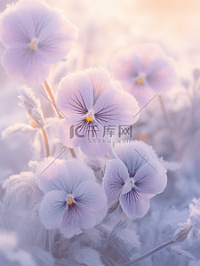 写实冬天结冰冰花花朵背景(55)