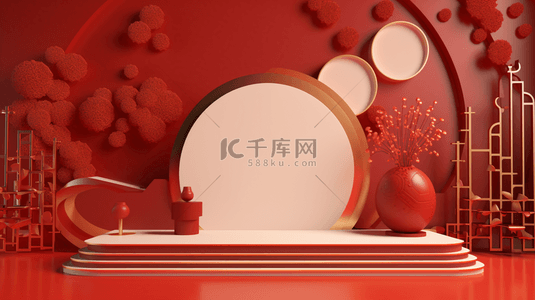 红色中国风古典年货节背景6