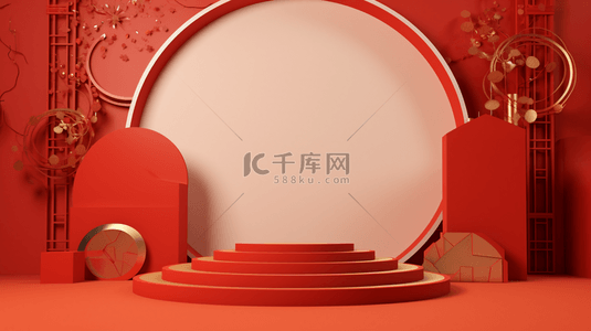红色中国风古典年货节背景20