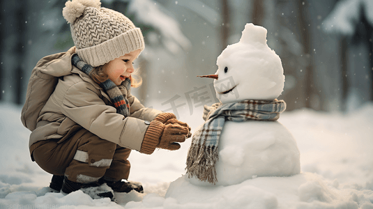 冬季小孩摄影照片_冬天大雪小孩玩雪雪地积雪堆雪人物摄影7