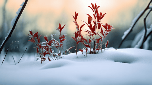 冬季雪地中顽强的小草