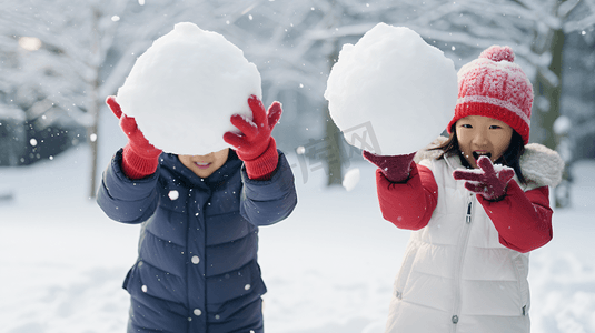 寒冷冬季打雪仗玩雪小孩摄影图9