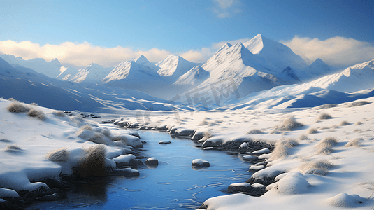 雪山湖泊摄影照片_冰雪中的湖泊雪山