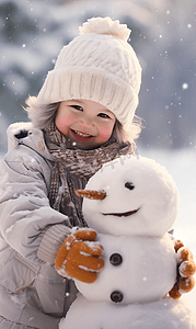 ,雪人摄影照片_冬天小孩雪地里堆雪人摄影图11