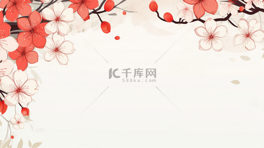 春节中国风梅花背景图片_红色中国风新年梅花装饰背景4