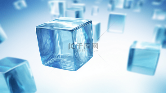 悬浮蓝白透明方块背景6素材