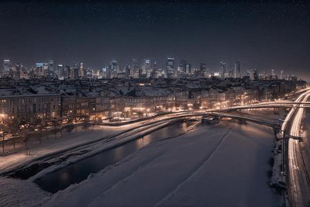 93摄影照片_冬季下雪城市夜景摄影图93