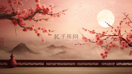 春节中国风梅花背景图片_彩色中国风古典装饰春节边框背景3