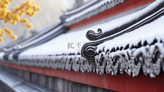 飞檐屋顶背景图片_北京故宫冬季雪景特写镜头图片6