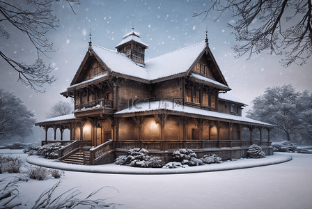 古风雪景房屋背景图片_冬季下雪天古风房屋图