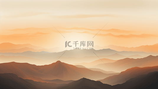 夕阳简约背景图片_简约夕阳山脉绘画背景2素材