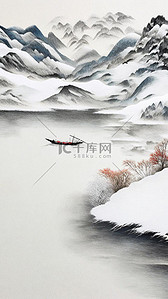 冬天纹理背景图片_国风刺绣肌理冬天山水背景