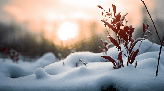 冬季雪地中顽强的小草