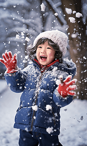 小孩打雪仗摄影照片_寒冷冬季打雪仗玩雪小孩摄影图1