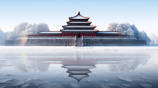 北京风背景图片_唯美冬季故宫雪景图片29
