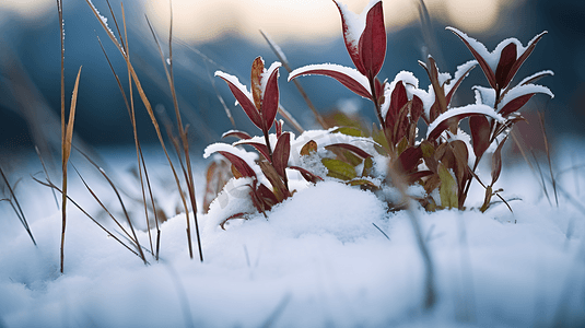 冬季雪地中顽强的小草