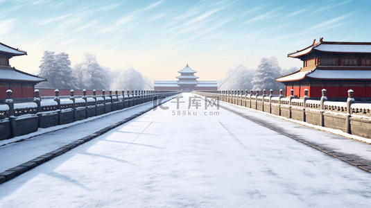 冬季下雪背景图片_故宫冬季古建筑雪景图片7