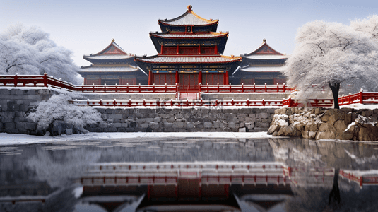北京国风背景图片_唯美冬季故宫雪景图片5