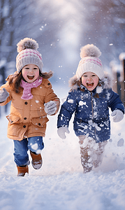 寒冷冬季打雪仗玩雪小孩摄影图3