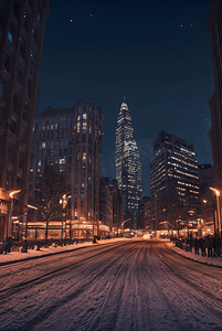冬季下雪城市夜景摄影图197