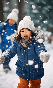寒冷冬季打雪仗玩雪小孩摄影图6