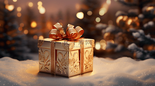 写实圣诞礼物礼物盒下雪背景(3)