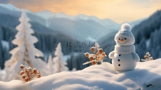 雪人雪地背景图片_可爱棉质针织雪人雪地场景背景1