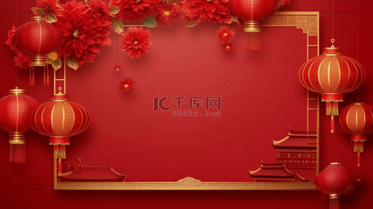 国风红金新年灯笼边框背景