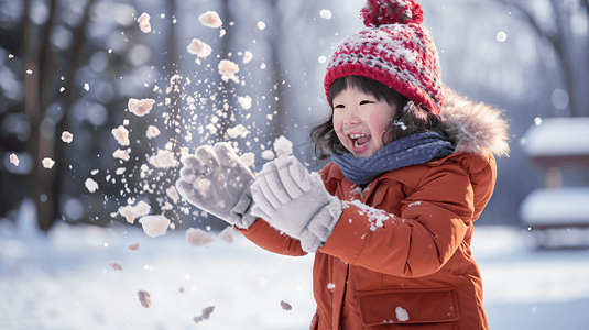 冬季孩子摄影照片_寒冷冬季打雪仗玩雪小孩摄影图7