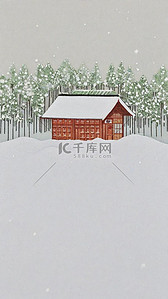 室内装饰画冬天风景雪地小屋背景
