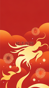 中国风背景扁平背景图片_扁平风中国年红金新年通用背景图片