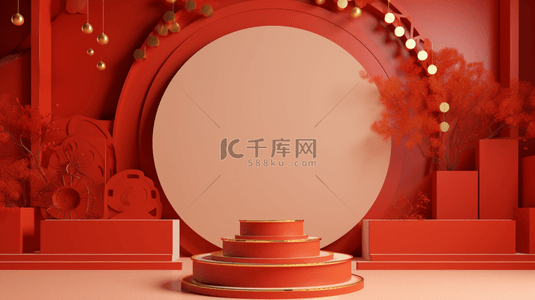 舞台喜庆背景图片_红色中国风古典年货节背景15