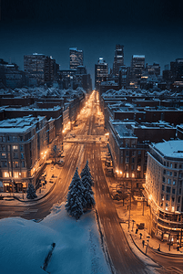 城市下雪摄影照片_冬季下雪城市夜景摄影图178