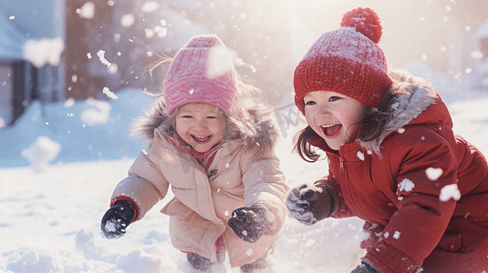 寒冷冬季打雪仗玩雪小孩摄影图8