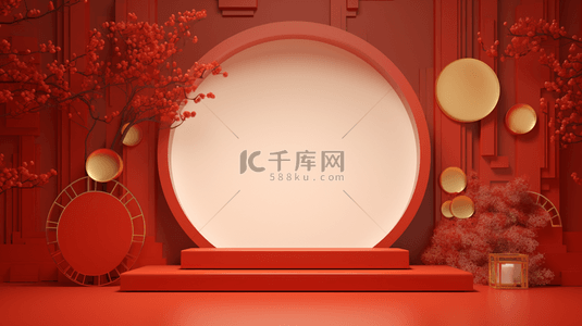 红色中国风古典年货节背景2