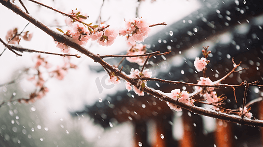 雪中梅花摄影照片_雪中盛放的寒梅特写