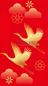 鹤国风背景图片_扁平风中国年红金新年仙鹤通用背景背景素材