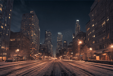 冬季下雪城市夜景摄影图59