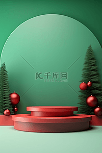 圣诞节绿背景图片_圣诞节电商背景C4D展台背景