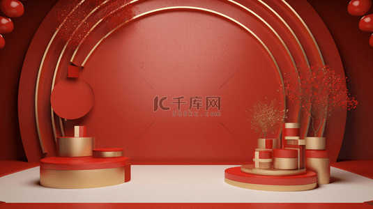 红色中国风古典年货节背景7