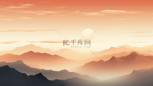 简约夕阳山脉绘画背景3设计