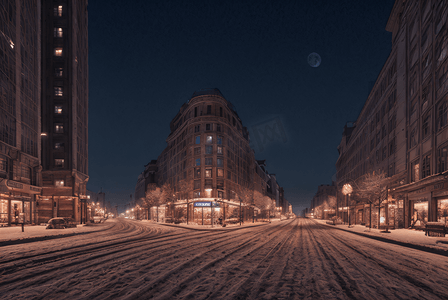 冬季下雪城市夜景摄影图6