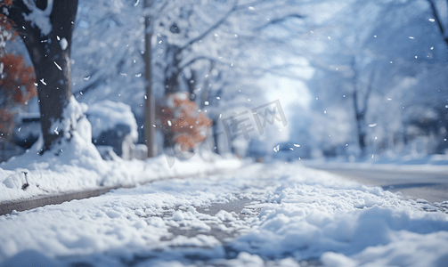 雪摄影照片_冬季街道积雪雪地摄影图