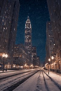宽950高120摄影照片_冬季下雪城市夜景摄影图120