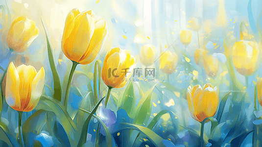 清新春天黄色郁金香花丛背景
