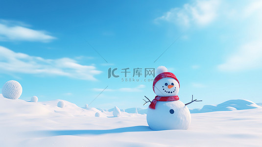 小兔堆雪人背景图片_雪山上的雪人天空晴朗1图片