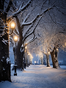 雪景城市背景图片_宁静的城市公园冬天雪景7背景图
